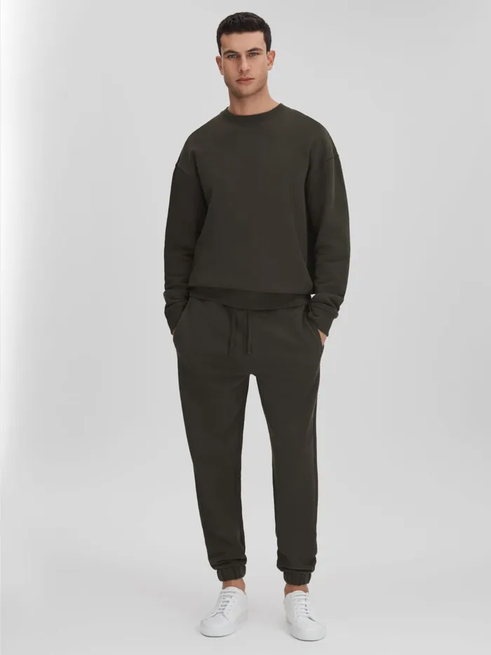 Men Reiss Sweats Hoodies and Joggers Ali Fleece Lined Cotton Joggers Khaki
