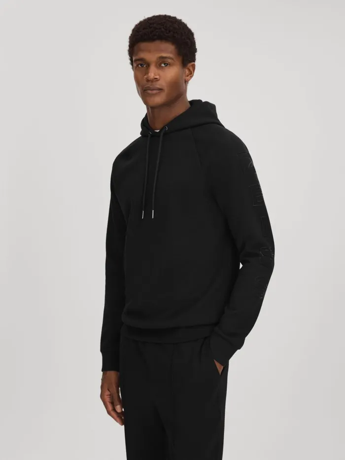 Men Reiss Sweats Hoodies and Joggers Mays Interlock Jersey Hoodie Black