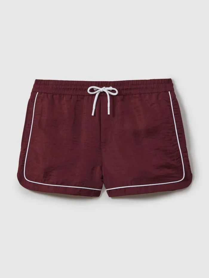 Men Reiss Swimwear Azure Piped Drawstring Swim Shorts Brick Red