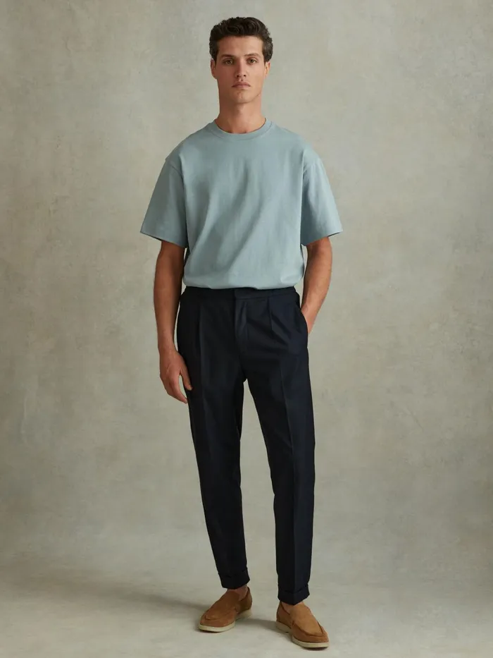 Men Reiss TShirts Tate Oversized Garment Dye TShirt Faded Denim