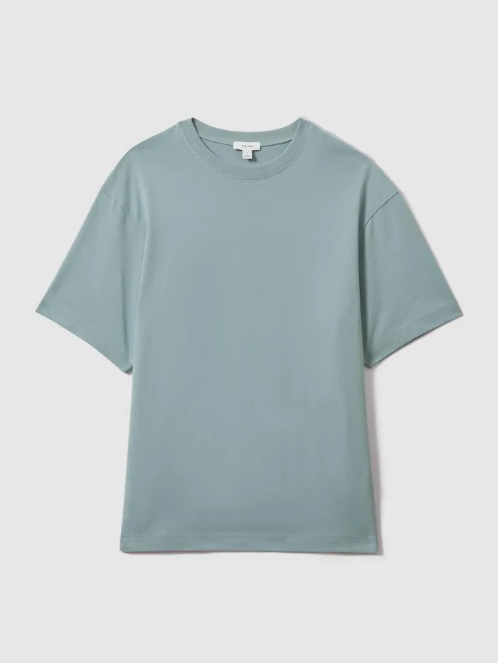 Men Reiss TShirts Tate Oversized Garment Dye TShirt Faded Denim