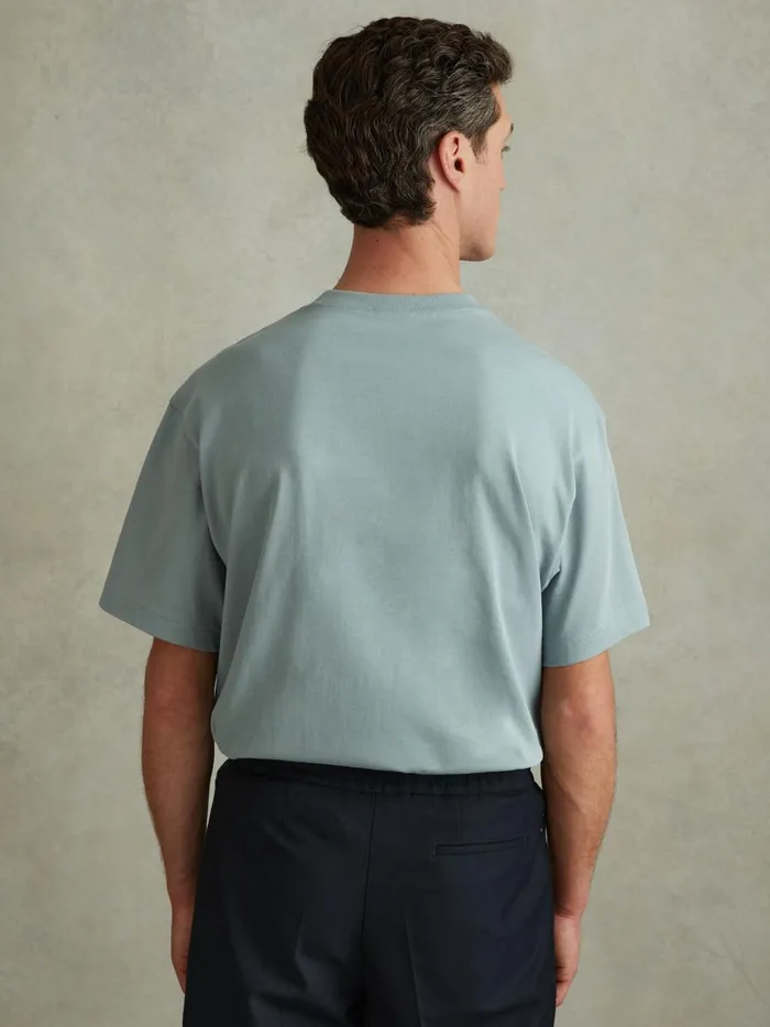 Men Reiss TShirts Tate Oversized Garment Dye TShirt Faded Denim