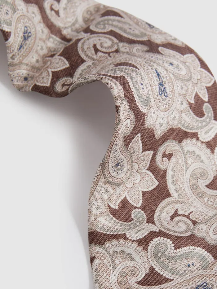 Men Reiss Ties and Pocket Squares Giovanni Silk Paisley Print Tie Tobaccooatmeal