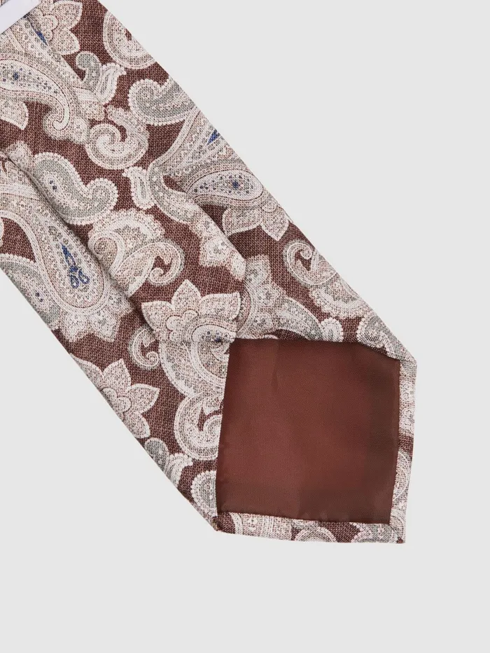 Men Reiss Ties and Pocket Squares Giovanni Silk Paisley Print Tie Tobaccooatmeal