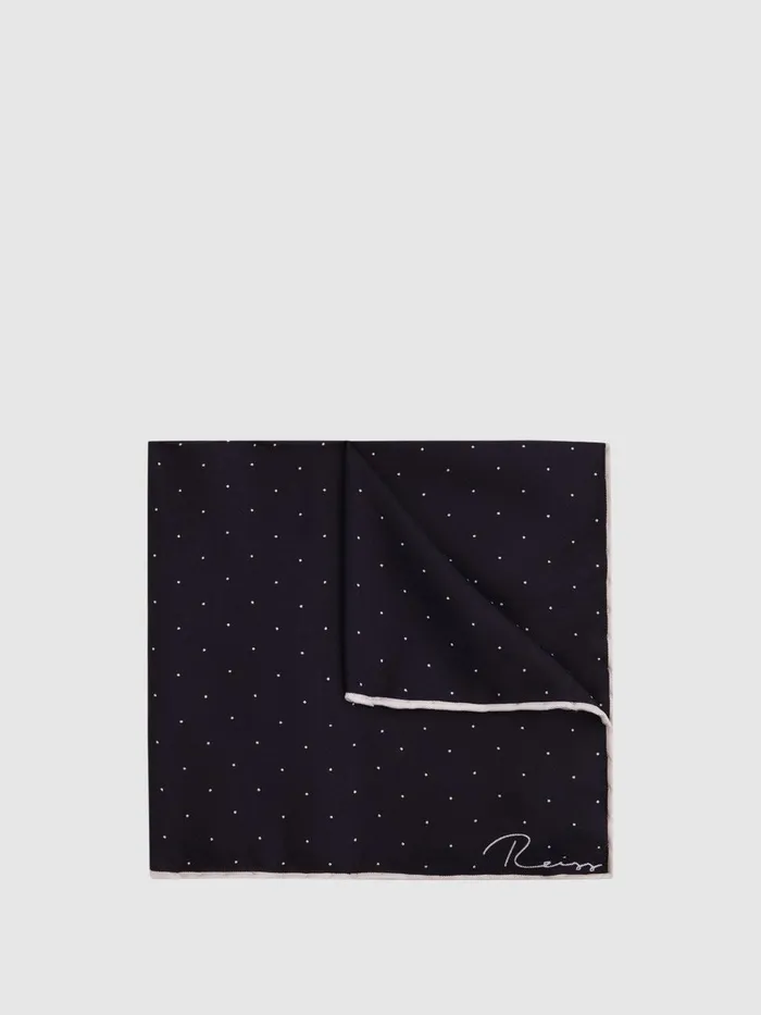 Men Reiss Ties and Pocket Squares Liam Polka Dot Silk Pocket Square Navy