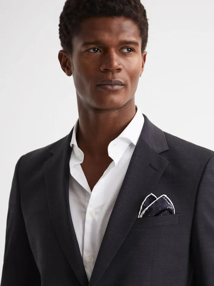 Men Reiss Ties and Pocket Squares Liam Polka Dot Silk Pocket Square Navy