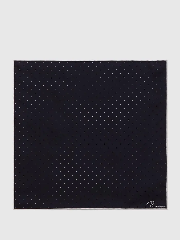 Men Reiss Ties and Pocket Squares Liam Polka Dot Silk Pocket Square Navy