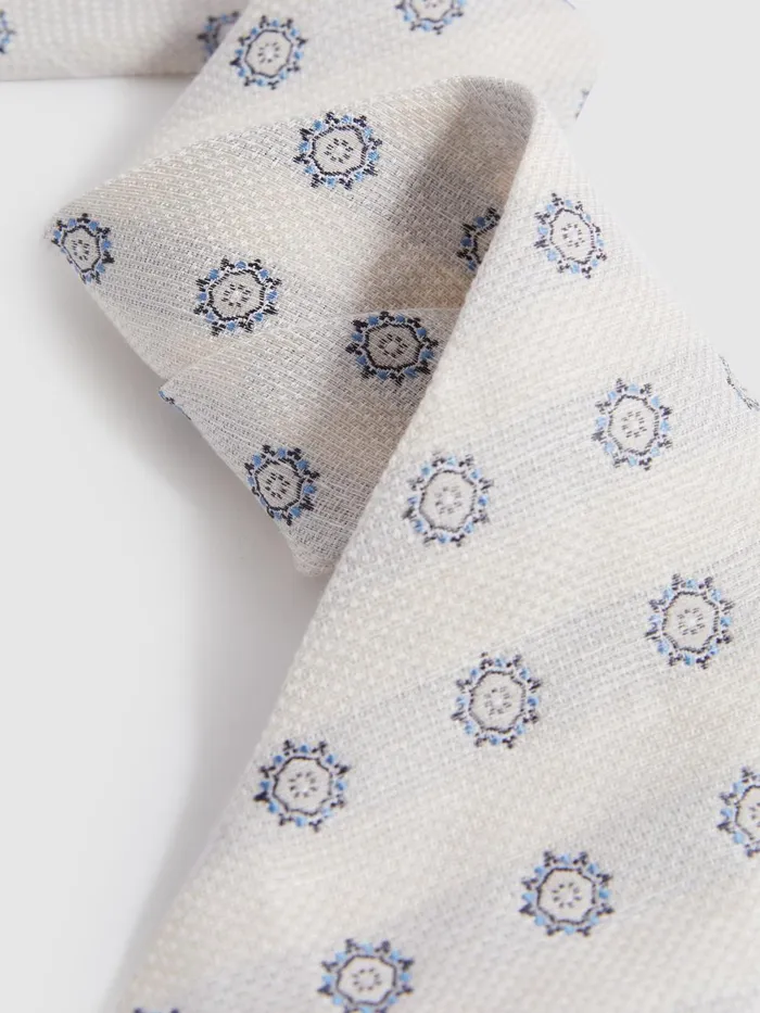 Men Reiss Ties and Pocket Squares Monreale Linen Silk Medallion Print Tie Ivory