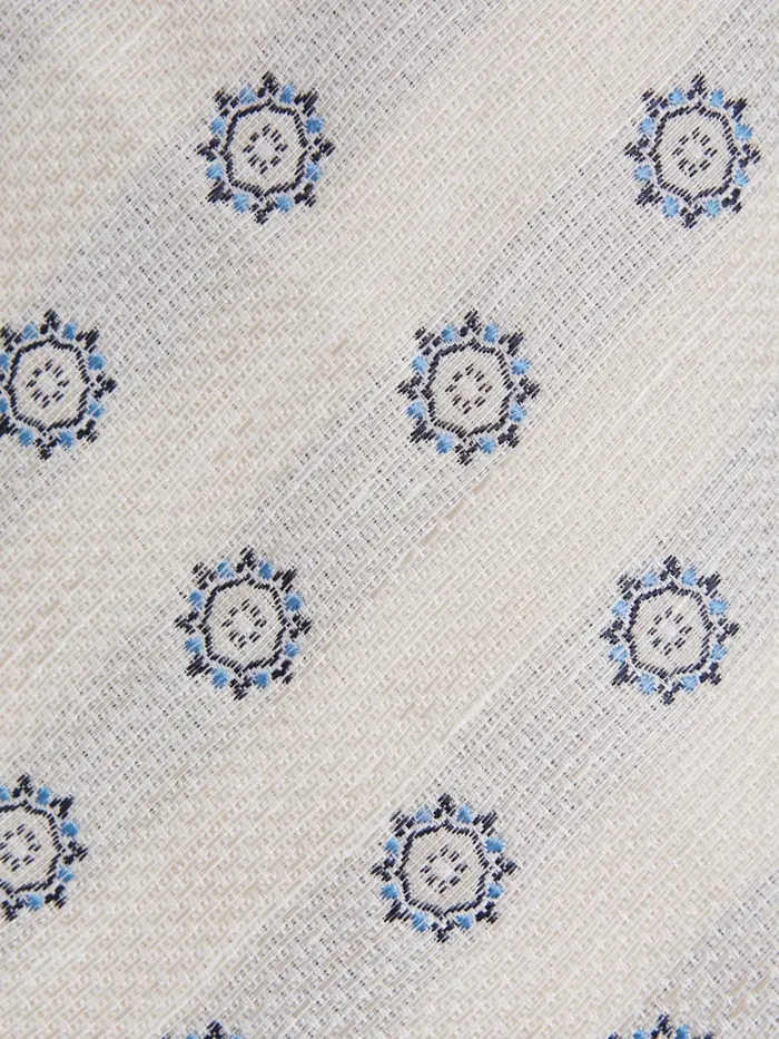 Men Reiss Ties and Pocket Squares Monreale Linen Silk Medallion Print Tie Ivory