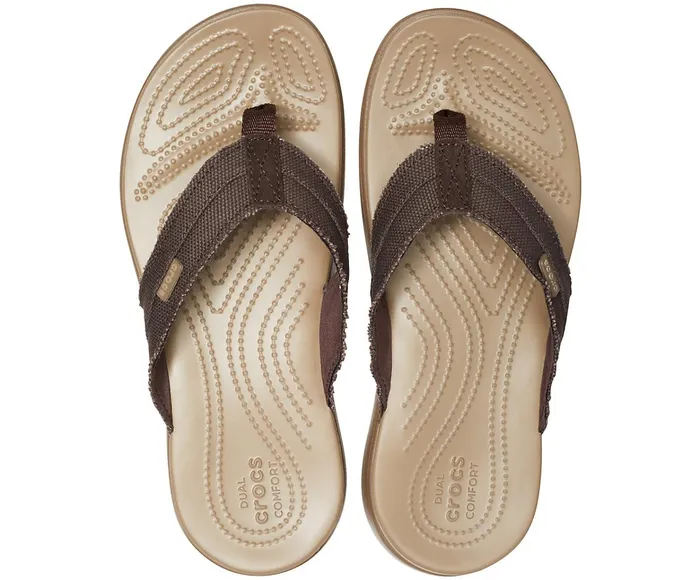Men Santa Cruz Canvas Flip Espresso Khaki Crocs Sandals