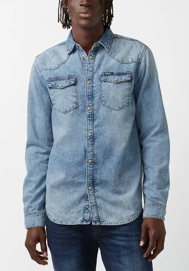 Men Sheldon Blue Denim LongSleeve Mens Shirt Indigo Buffalo David Bitton Shirts