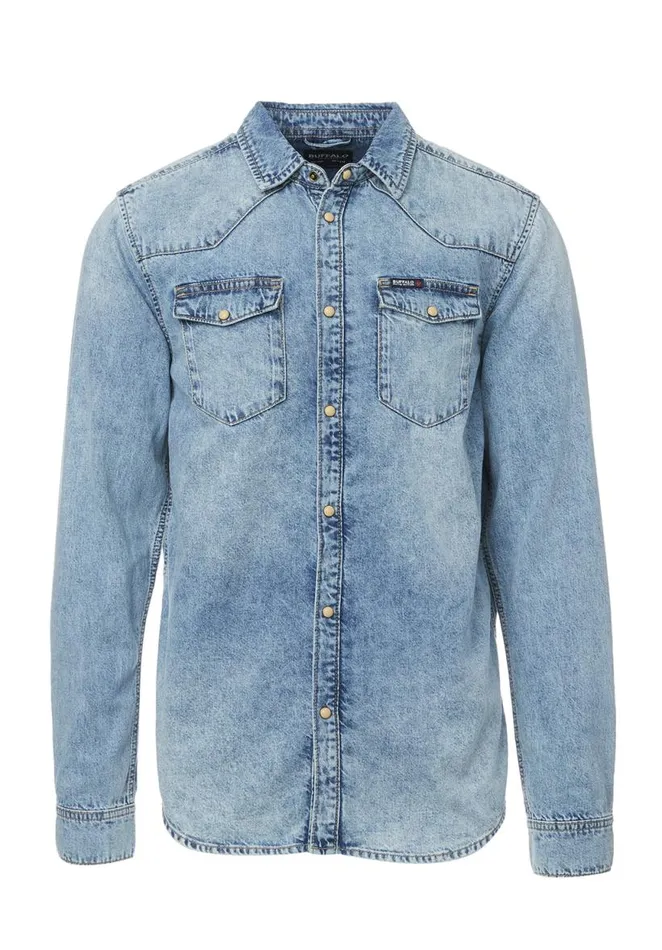 Men Sheldon Blue Denim LongSleeve Mens Shirt Indigo Buffalo David Bitton Shirts