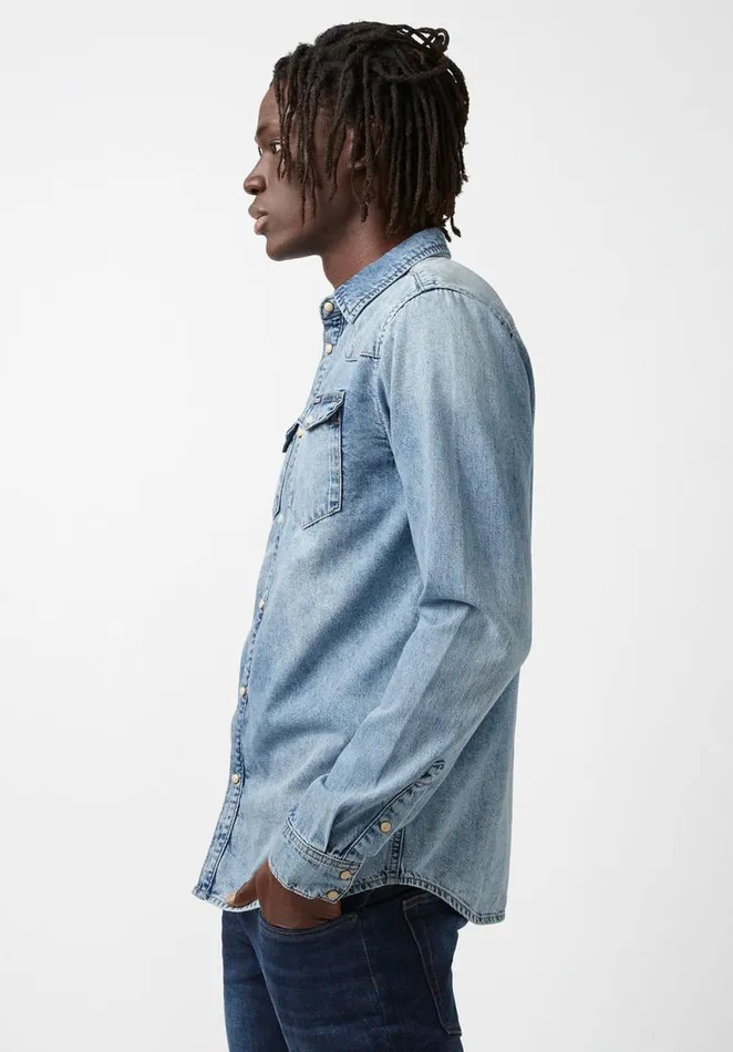 Men Sheldon Blue Denim LongSleeve Mens Shirt Indigo Buffalo David Bitton Shirts