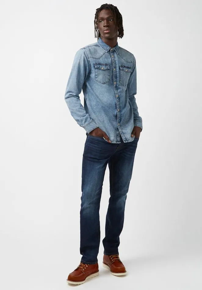 Men Sheldon Blue Denim LongSleeve Mens Shirt Indigo Buffalo David Bitton Shirts
