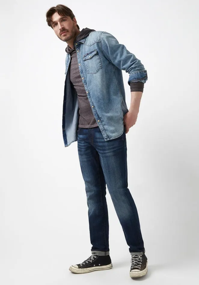 Men Sheldon Blue Denim LongSleeve Mens Shirt Indigo Buffalo David Bitton Shirts