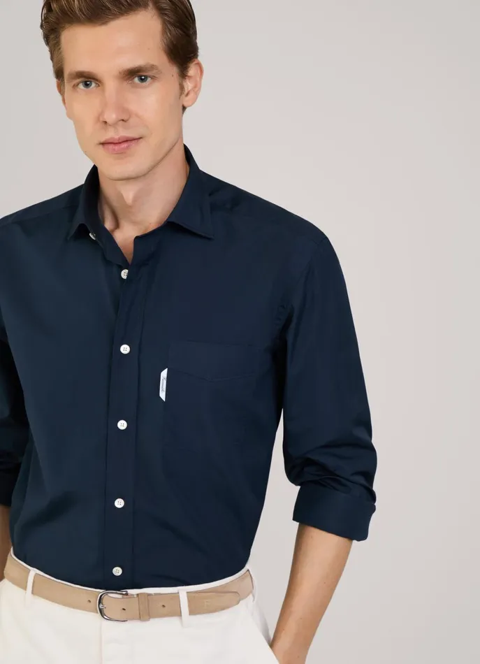 Men Shirts Faonnable Regular Fit 120 Thread Count Poplin Shirt Marine Blue