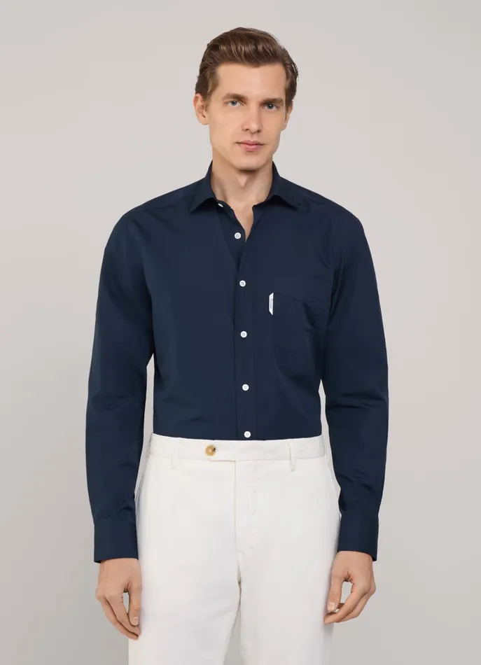 Men Shirts Faonnable Regular Fit 120 Thread Count Poplin Shirt Marine Blue