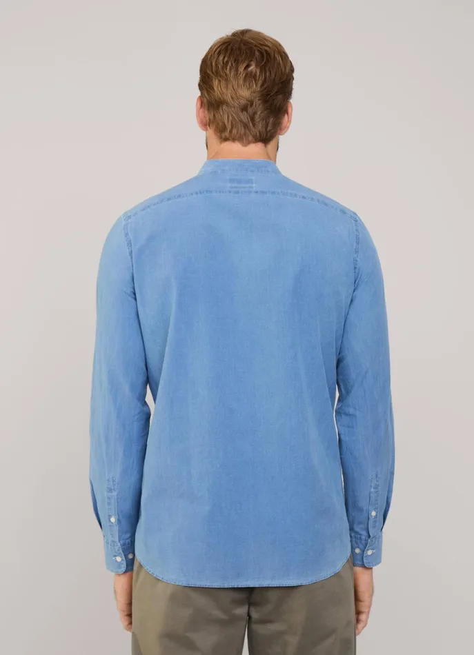 Men Shirts Faonnable Regular Fit Denim Shirt With Mandarin Collar Medium Stone Wash
