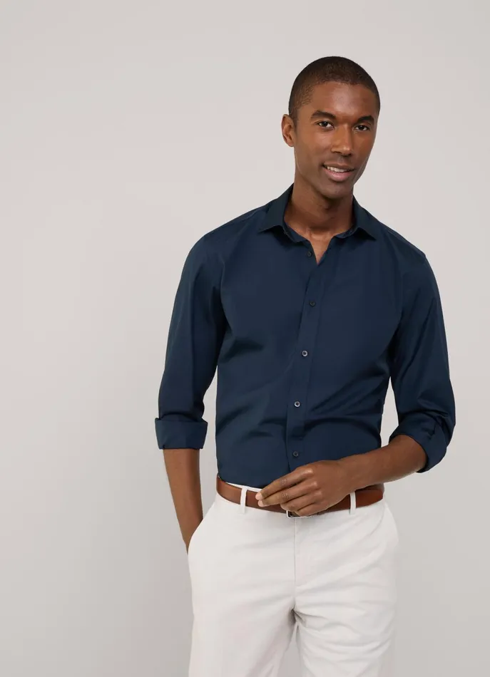 Men Shirts Faonnable Regular Fit Poplin Shirt Marine Blue