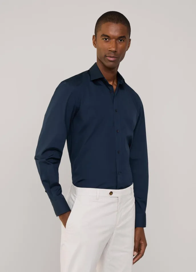 Men Shirts Faonnable Regular Fit Poplin Shirt Marine Blue