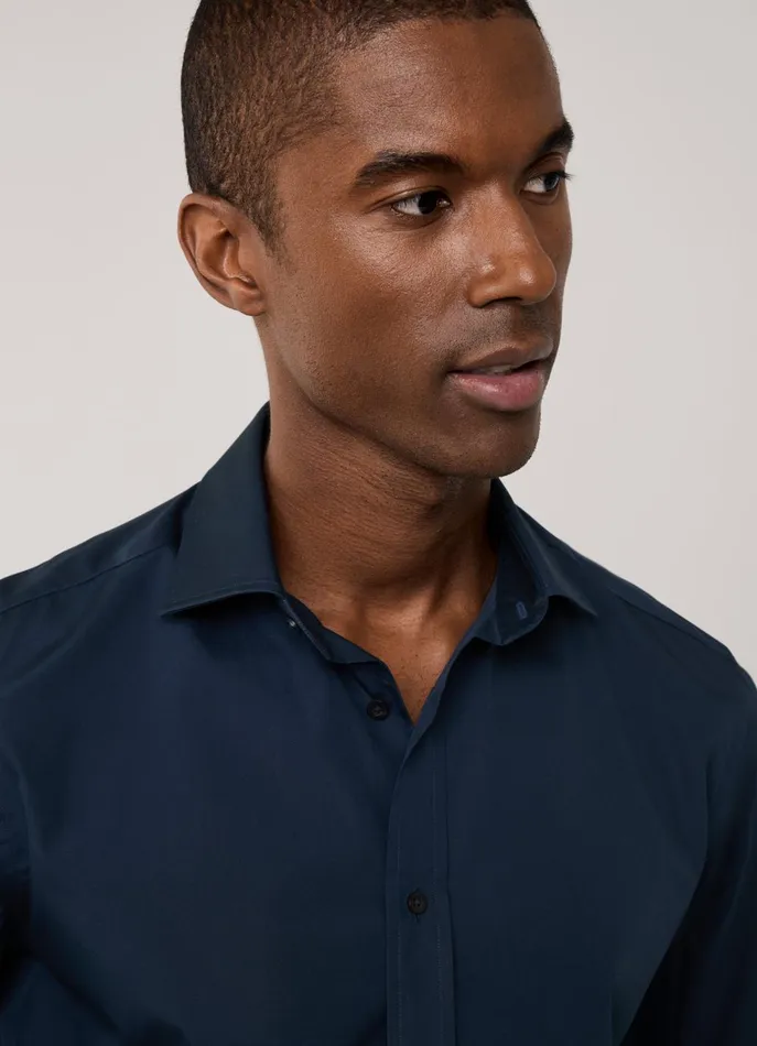 Men Shirts Faonnable Regular Fit Poplin Shirt Marine Blue