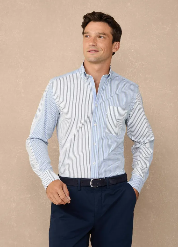 Men Shirts Faonnable Regular Fit Striped Poplin Shirt Greenblue