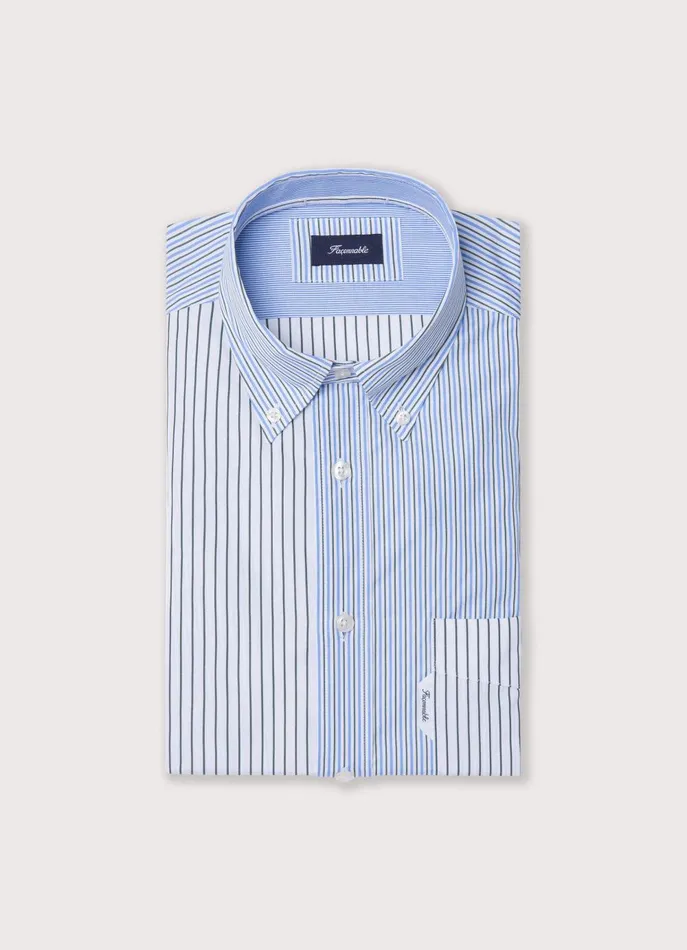 Men Shirts Faonnable Regular Fit Striped Poplin Shirt Greenblue