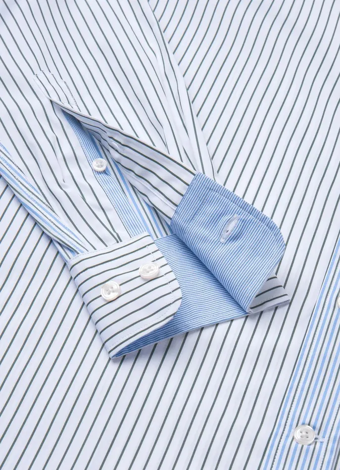 Men Shirts Faonnable Regular Fit Striped Poplin Shirt Greenblue