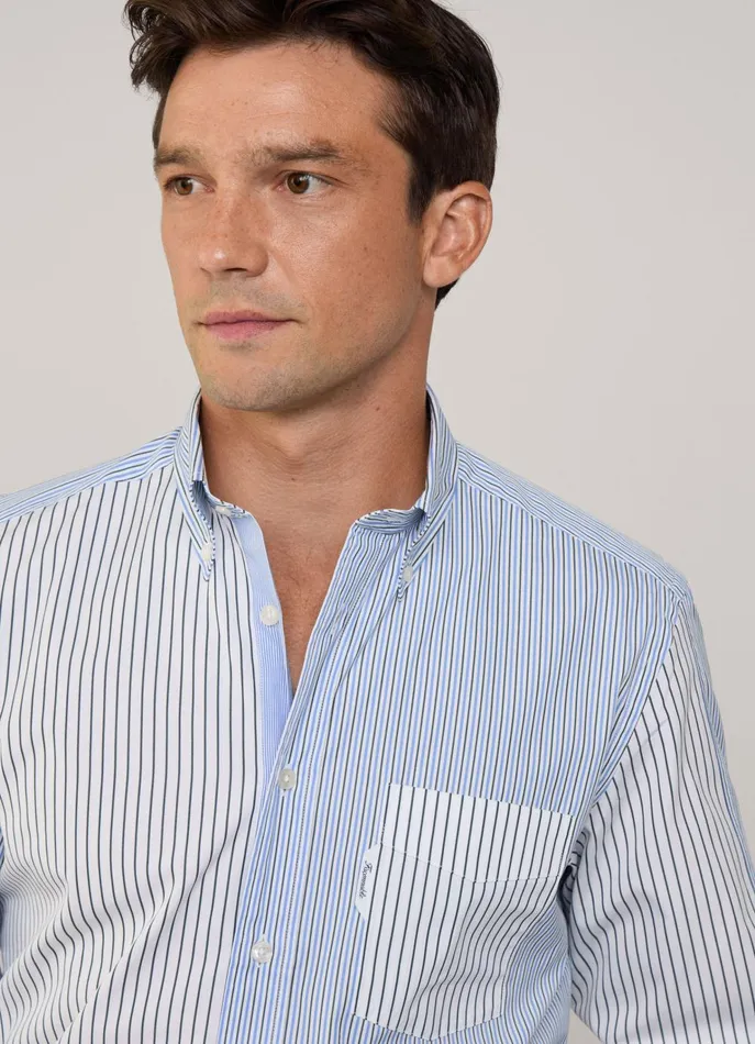 Men Shirts Faonnable Regular Fit Striped Poplin Shirt Greenblue