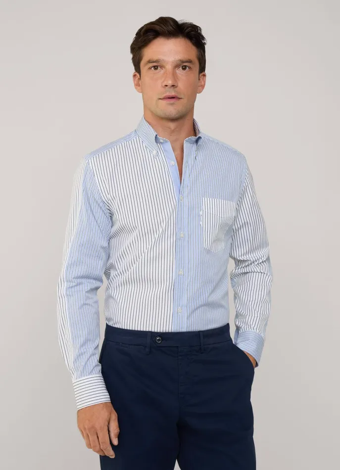 Men Shirts Faonnable Regular Fit Striped Poplin Shirt Greenblue
