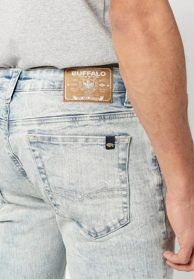 Men SLIM ASH Crinkled And Worn Jeans Indigo Buffalo David Bitton Slim Ash