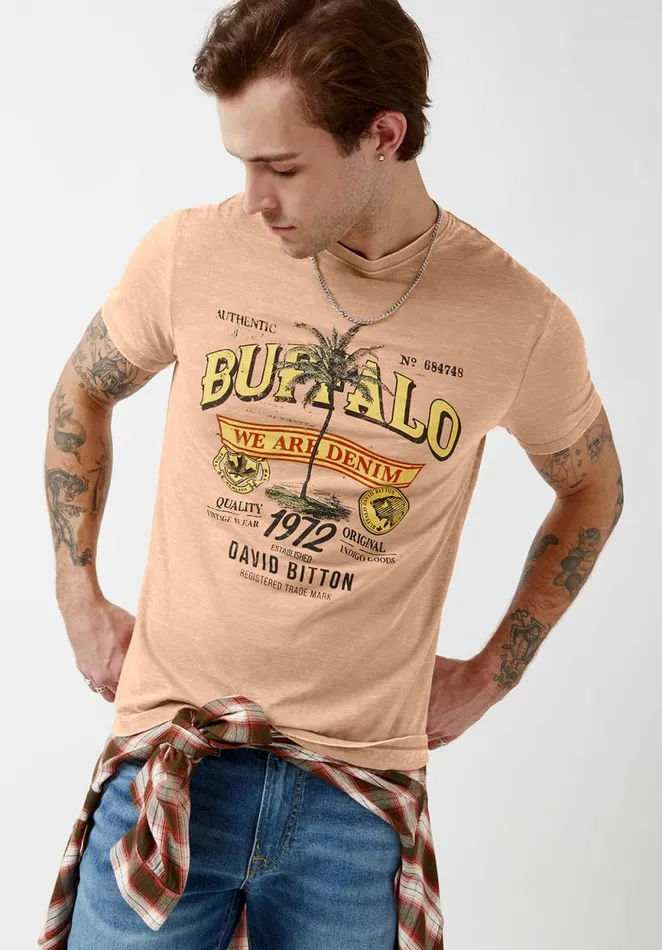 Men Tafii Tan ShortSleeve Mens Tshirt Tan Buffalo David Bitton Tops and Tees