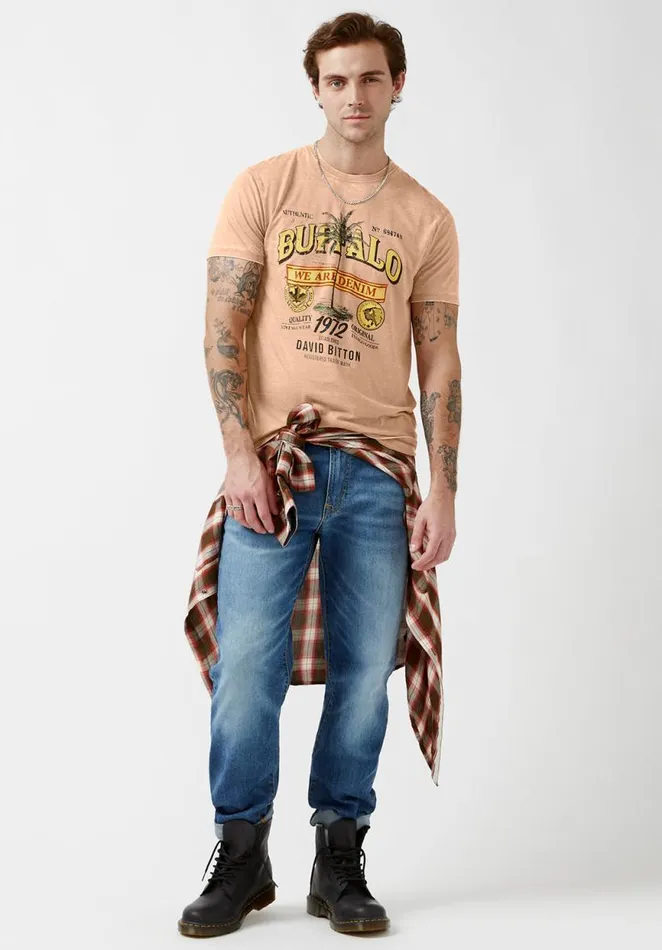 Men Tafii Tan ShortSleeve Mens Tshirt Tan Buffalo David Bitton Tops and Tees