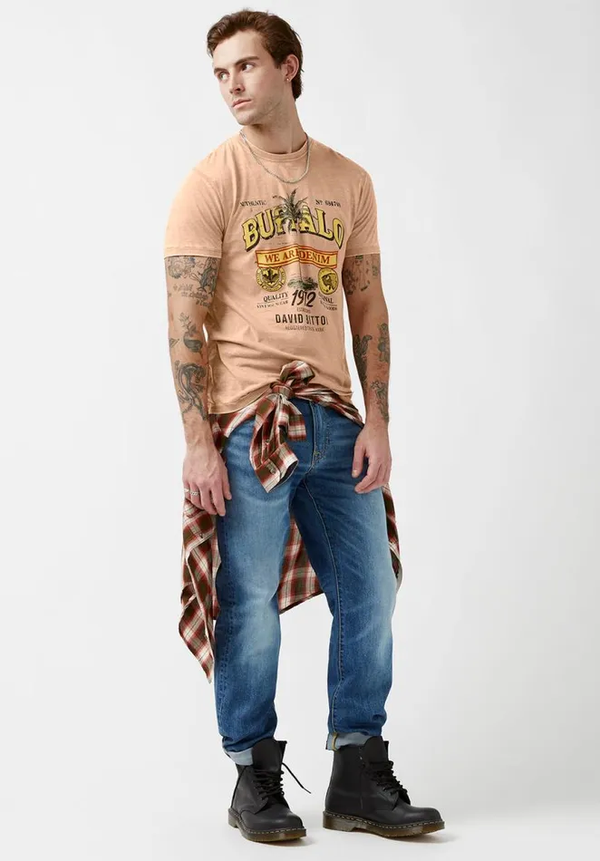 Men Tafii Tan ShortSleeve Mens Tshirt Tan Buffalo David Bitton Tops and Tees