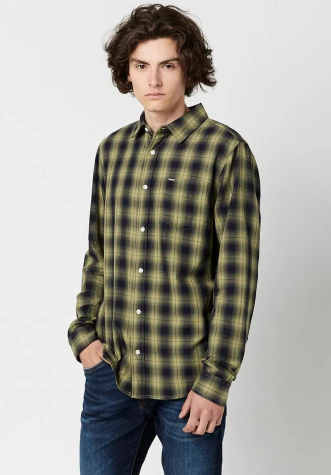 Men Twill Sonb Green Plaid Shirt Ultra Green Buffalo David Bitton Shirts