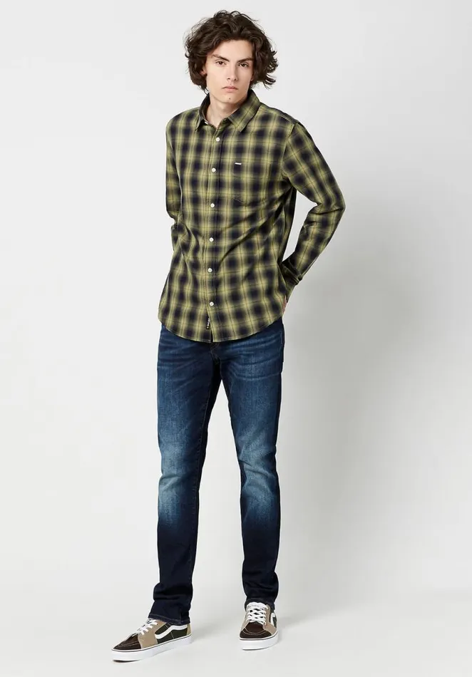 Men Twill Sonb Green Plaid Shirt Ultra Green Buffalo David Bitton Shirts