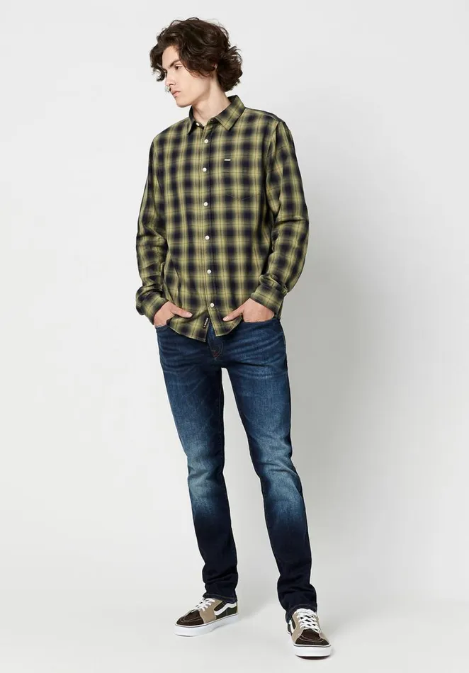 Men Twill Sonb Green Plaid Shirt Ultra Green Buffalo David Bitton Shirts