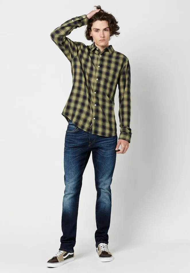 Men Twill Sonb Green Plaid Shirt Ultra Green Buffalo David Bitton Shirts