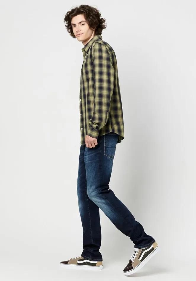 Men Twill Sonb Green Plaid Shirt Ultra Green Buffalo David Bitton Shirts