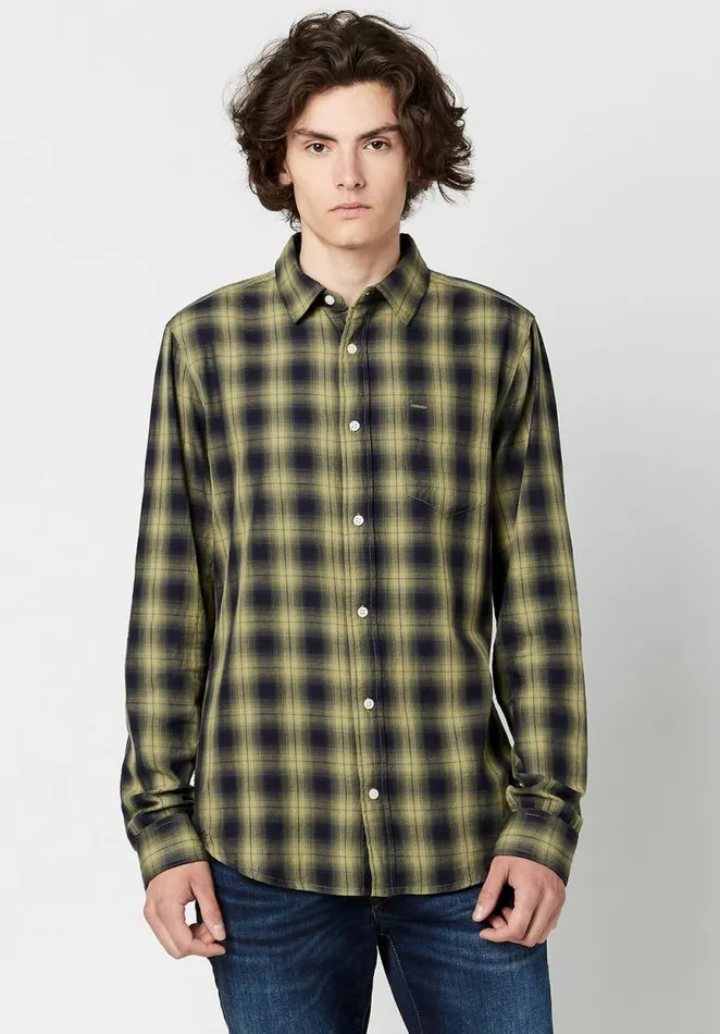 Men Twill Sonb Green Plaid Shirt Ultra Green Buffalo David Bitton Shirts