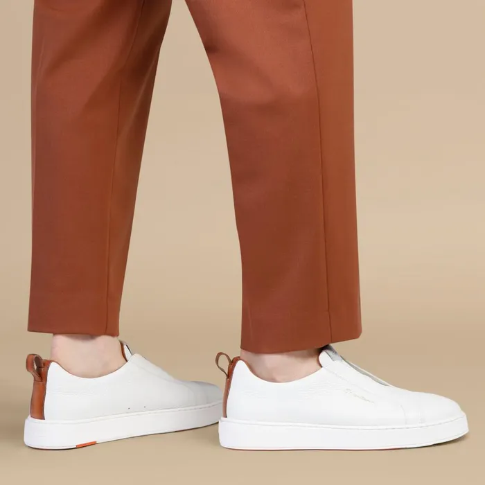 Men White Tumbled Leather SlipOn Sneaker Santoni Sneakers