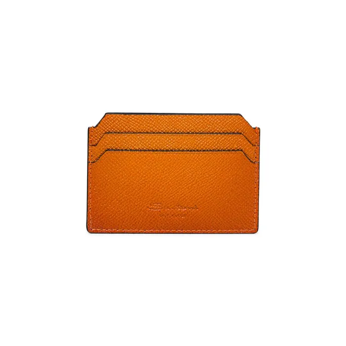 MenWomen Orange Saffiano Leather Credit Card Holder Santoni Small Leather Goods
