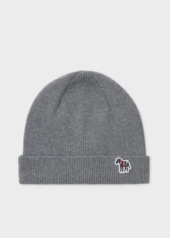 Mens 039Zebra039 Logo Ribbed Lambswool Beanie Hat Paul Smith Hats and Gloves