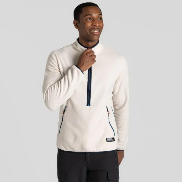 Mens Half Zip Fleece Craghoppers CO2 Renu Half Zip Fleece Ecru Tourmaline Blue