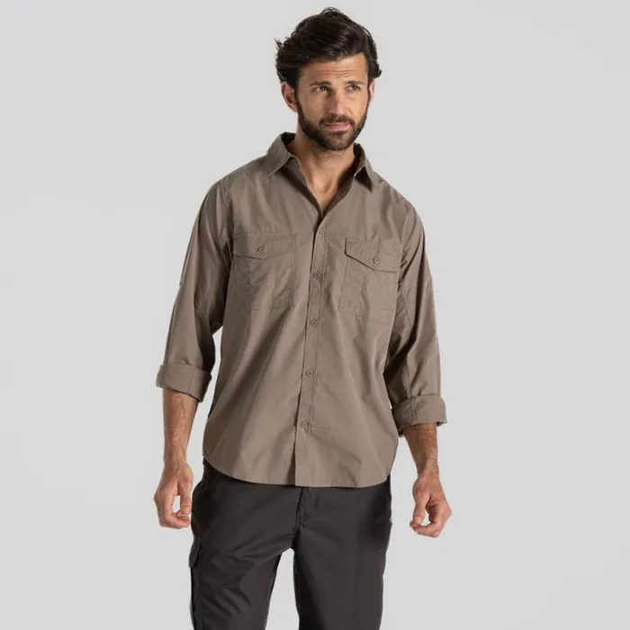 Mens Long Sleeve Craghoppers Kiwi Long Sleeved Shirt Pebble