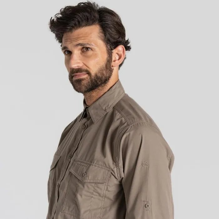 Mens Long Sleeve Craghoppers Kiwi Long Sleeved Shirt Pebble Mens Long Sleeve Craghoppers Kiwi Long Sleeved Shirt Pebble