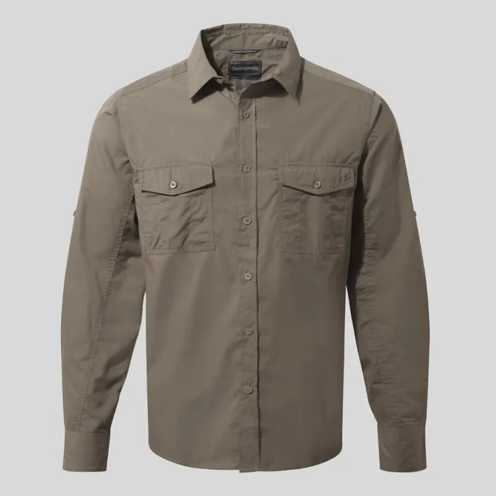 Mens Long Sleeve Craghoppers Kiwi Long Sleeved Shirt Pebble Mens Long Sleeve Craghoppers Kiwi Long Sleeved Shirt Pebble