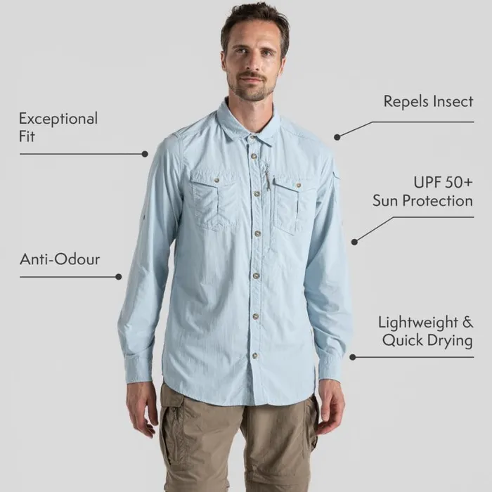 Mens Long Sleeve Craghoppers NosiLife Adventure Long Sleeved Shirt III Niagara Blue Mens Long Sleeve Craghoppers NosiLife Adventure Long Sleeved Shirt III Niagara Blue