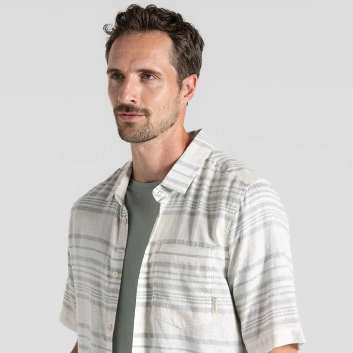 Mens Short Sleeve Craghoppers Cartwright Short Sleeved Shirt Lichen Green Stripe Mens Short Sleeve Craghoppers Cartwright Short Sleeved Shirt Lichen Green Stripe