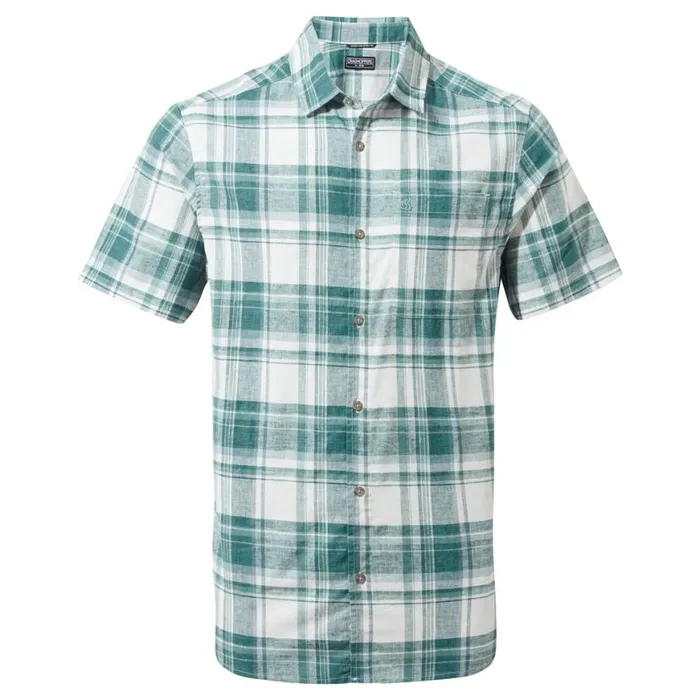 Mens Short Sleeve Craghoppers Hila Short Sleeved Shirt Washed Teal Check